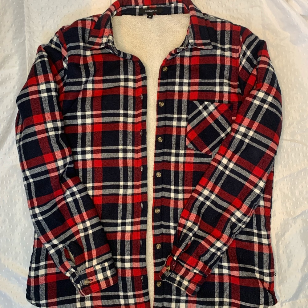 Oversized Sherpa Lined flannel button-up shirt